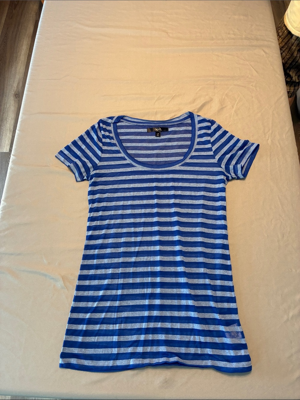 City Streets Royal Blue and Light Blue Striped Scoop Neck Short Sleeve Tee